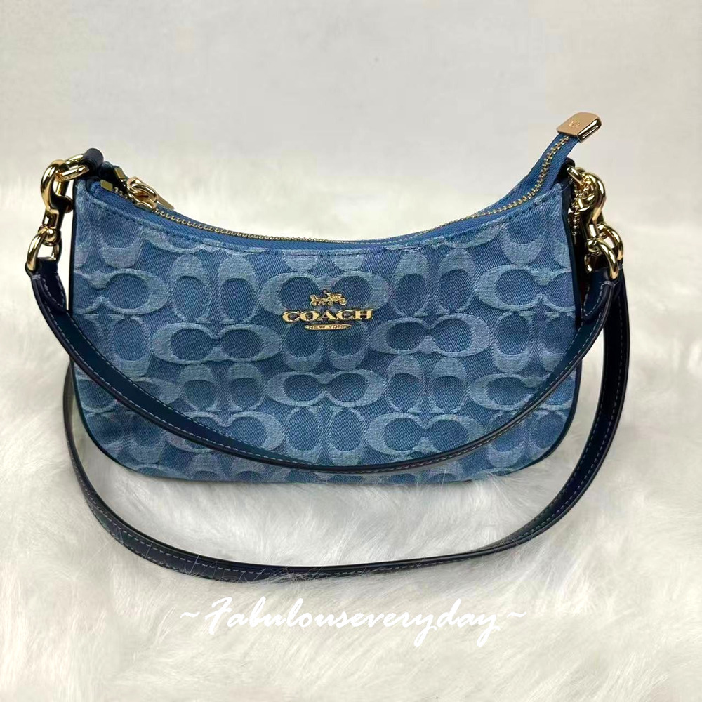 Coach Teri Shoulder Bag Crossbody In Signature Denim/Gold/Indigo CDQ56 NWT
